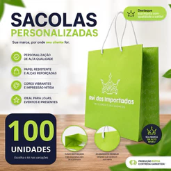 Sacola de papel PERSONALIZADA - 21x24x10 cm Cosméticos Telefonia Vestuário