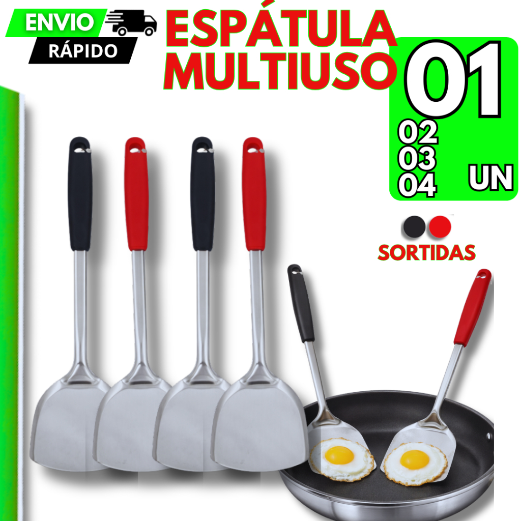 4/3/2/1 Espátula De Aço Inox 32CM Cozinha Prática Hamburguer Gourmet Resistente Multiuso