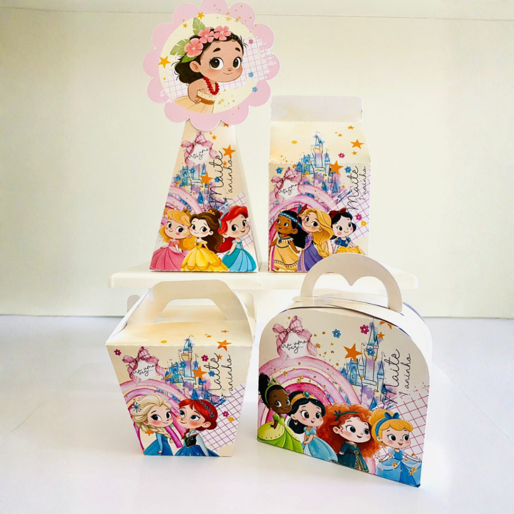 ENVIO RÁPIDO - KIT FESTA PRINCESAS LEMBRANCINHAS CAIXINHAS PERSONALIZADAS MONTAGEM FÁCIL