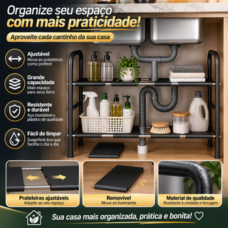 Organizador de pia ajustável de 1/2 níveis prateleira expansível para panelas e frigideiras