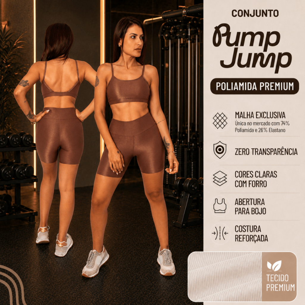 Conjunto Fitness Feminino Top Fita Costas Abertas + Bermuda Meia Coxa Micro Canelada Poliamida Premium