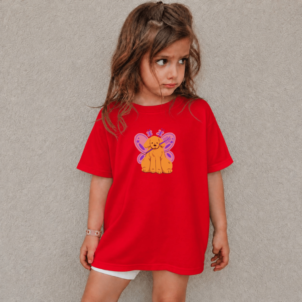 Camiseta Para Meninas 100% Algodão Infantil Estampada Desenho Cachorro Fadinha Pet Fofinho Blusa Infantil Feminina