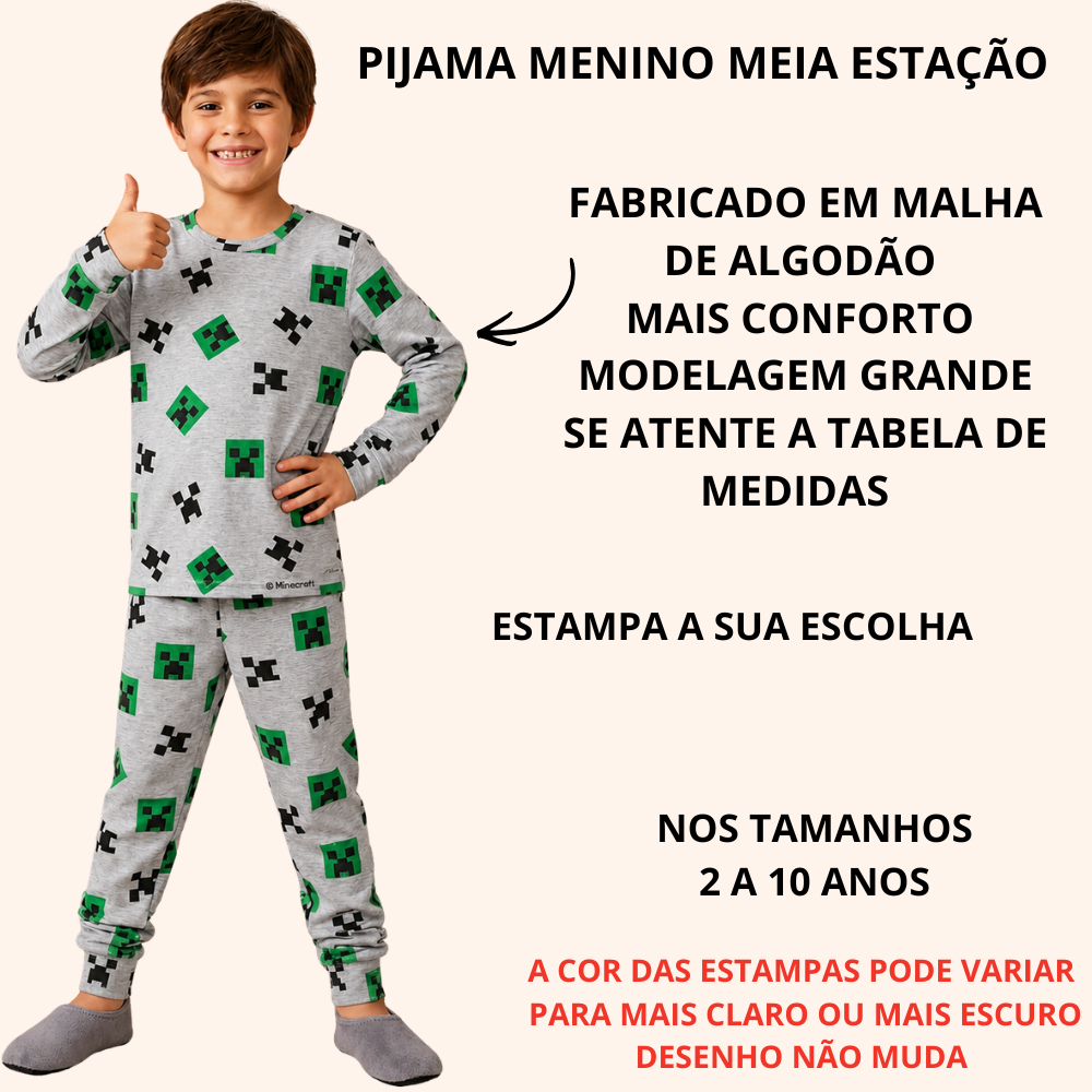 Conjunto de pijama menino meia estação inverno algodão roupa de dormir estampado frio