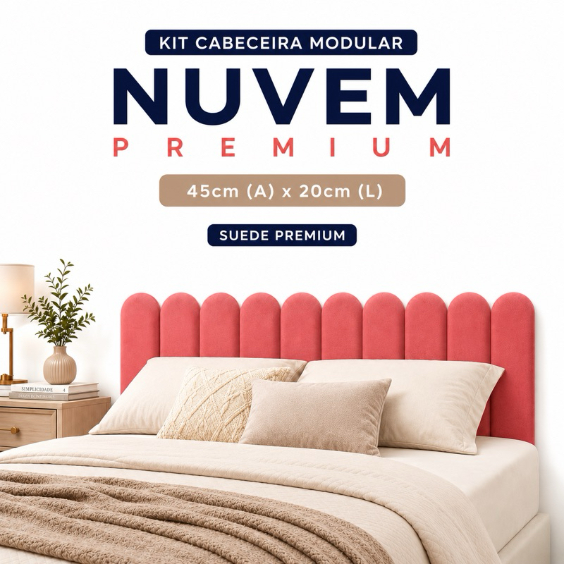 Kit até 10 Cabeceiras Modular Nuvem Estofada Suede Premium Cama Box Casal Queen King 45x20cm