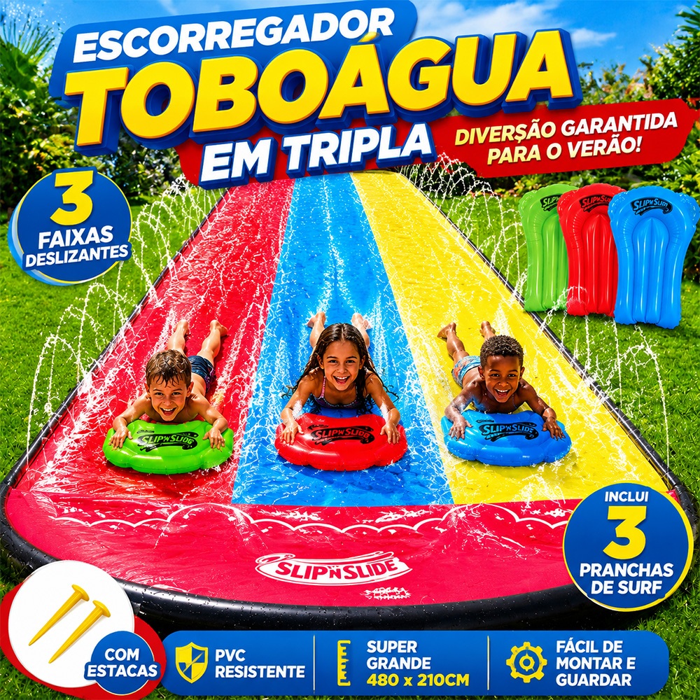 Toboágua Infantil Inflável Gigante 480x210cm Escorregador de Água PVC Resistente para Jardim