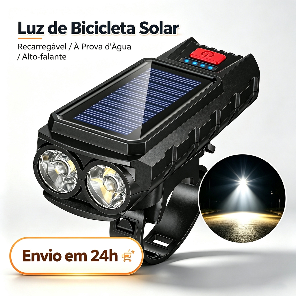 kit lanterna bike solar com buzina e power bank recarregável à prova d'água farol bicicleta