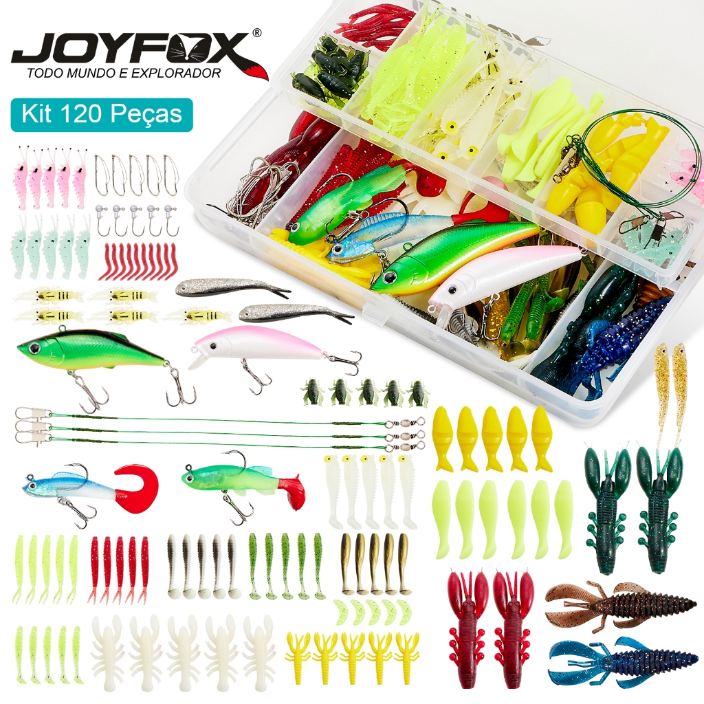 Kit 120 Iscas Artificiais Pesca Completo JOYFOX Com Estojo