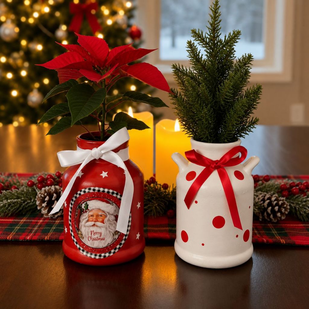 2 Vasos Cerâmico Mini Vaso Mudas Plantas Flores Papai Noel Feliz Natal Decorativo