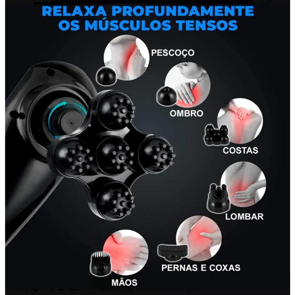 Massageador Elétrico 6 em 1 Corporal Potente Ergonômico Multifuncional Terapia 10 Velocidades — imagem 2 de 2