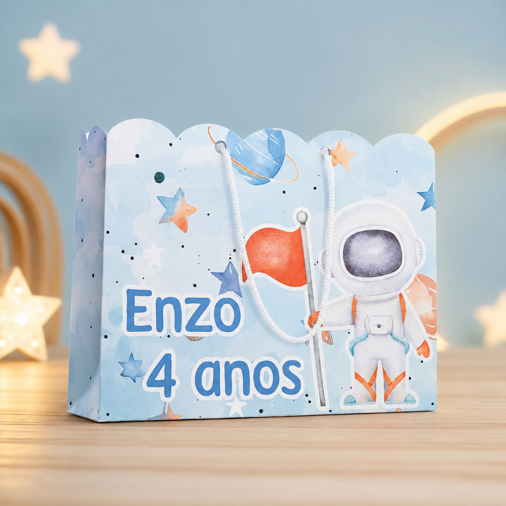 Kit 10 Sacolinha Supresa Astronauta Personalizada | Lembrancinha Aniversário Infantil
