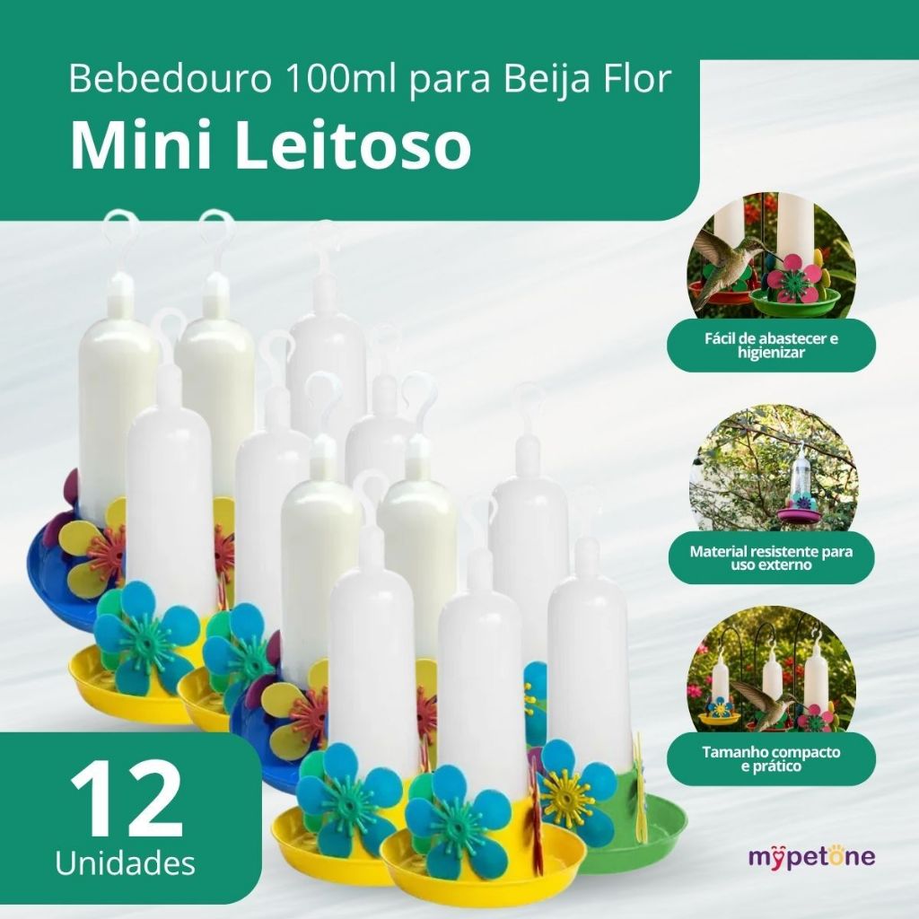 Kit 12 Un Bebedouro Beija Flor Passaros Mini 100ml Cores Mistas