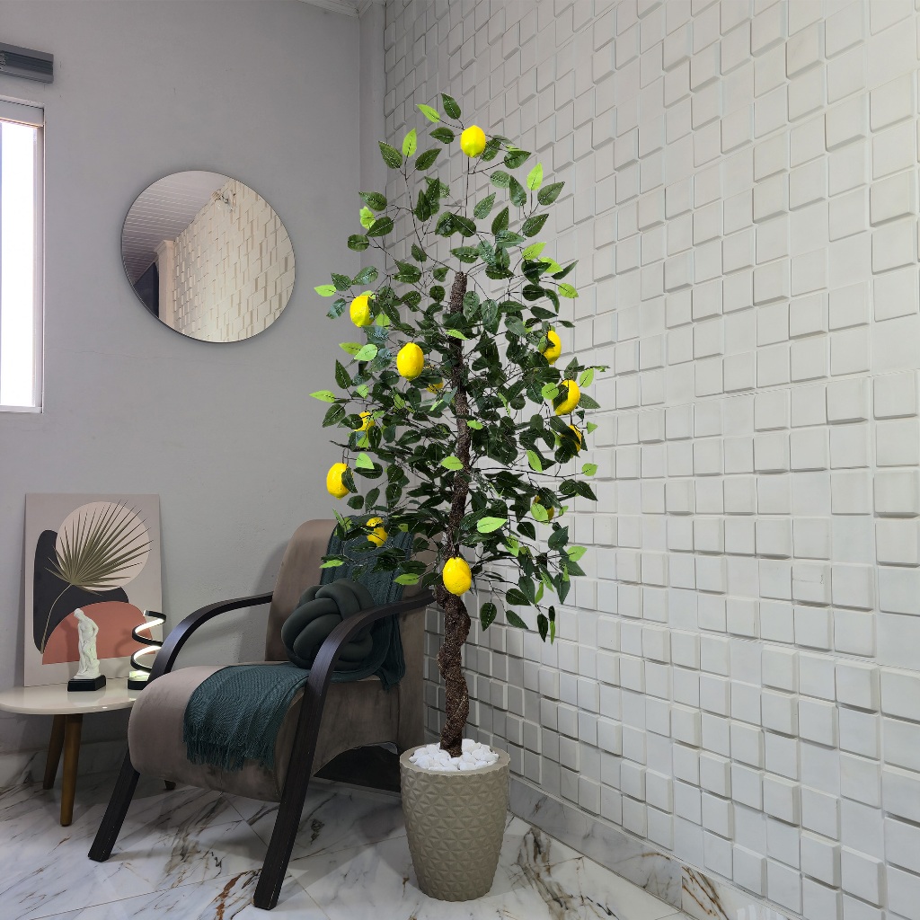 Limoeiro Artificial Ficus Verde Limão 150cm Vaso Liso Coluna Pedra