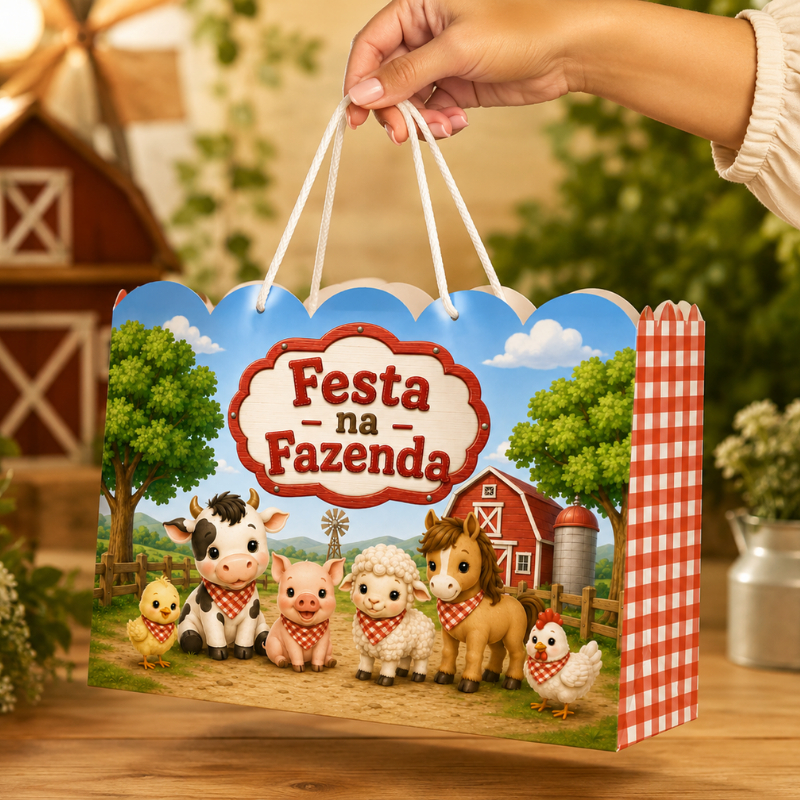 Sacolinha Fazendinha vermelho | Sacolinha Festa Fazendinha vermelho | Lembrancinha Aniversário