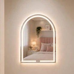 Espelho Oval Penteadeira C/ Led Jateado e Botão Touch 80x50cm 03 TONS DE LED Luz Quente Frio Neutro