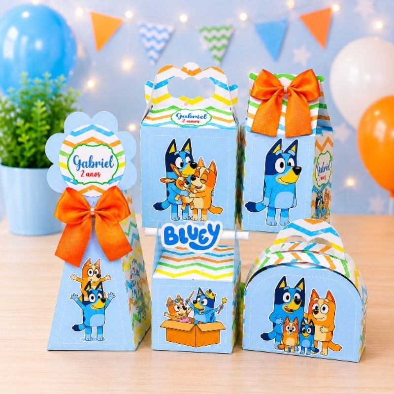 Kit festa Caixinhas Personalizadas Bluey Azul Lembrancinhas Infantil Pegue Monte