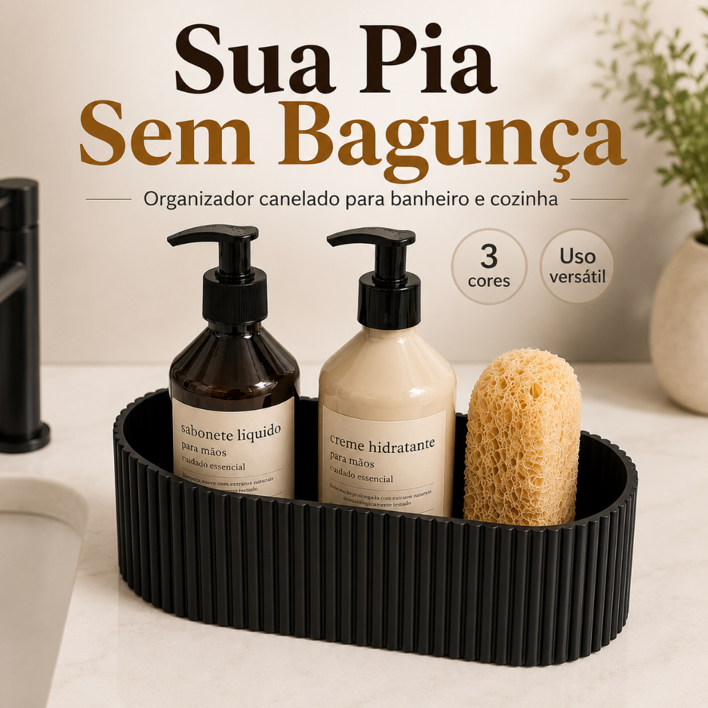 Organizador de Pia Banheiro Cozinha Bandeja Canelada Porta Sabonete Detergente Bancada