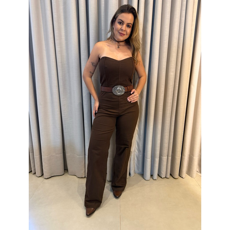 Macacão Jeans Feminino Pantalona Wide Leg Bárbara