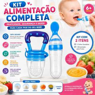 Kit 2 Pecas Chupeta Mordedor Alimentador Com Bico Para Frutas  + Colher Para Mamadeira Dosadora