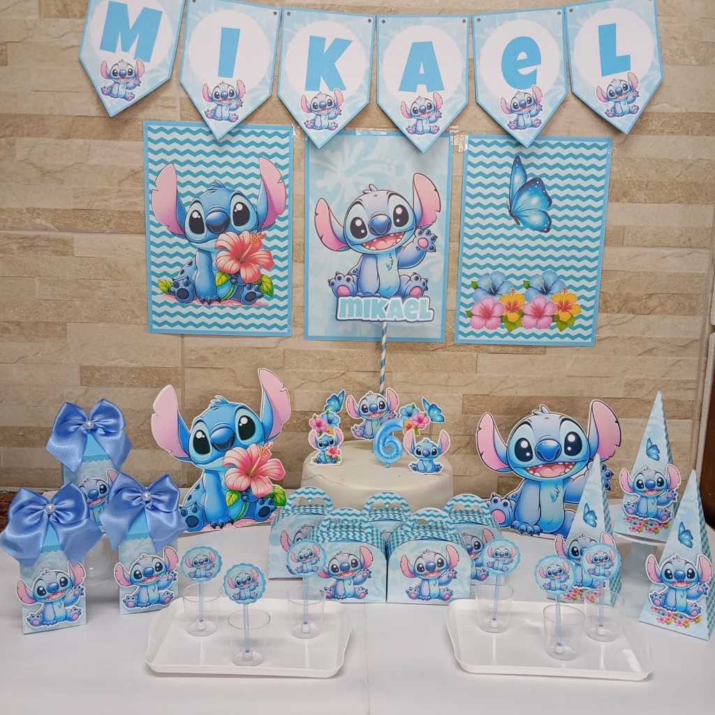 Kit Festa Stitch Personalizado | Kit Aniversário Stitch | Topper, Displays, Bandeirolas e Caixinhas