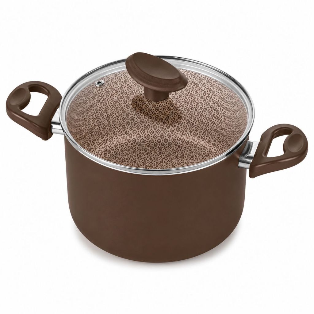 Caldeirão Panela Grande Antiaderente Com Tampa De Vidro 20 cm Sopa Cuscuz Duas Alças