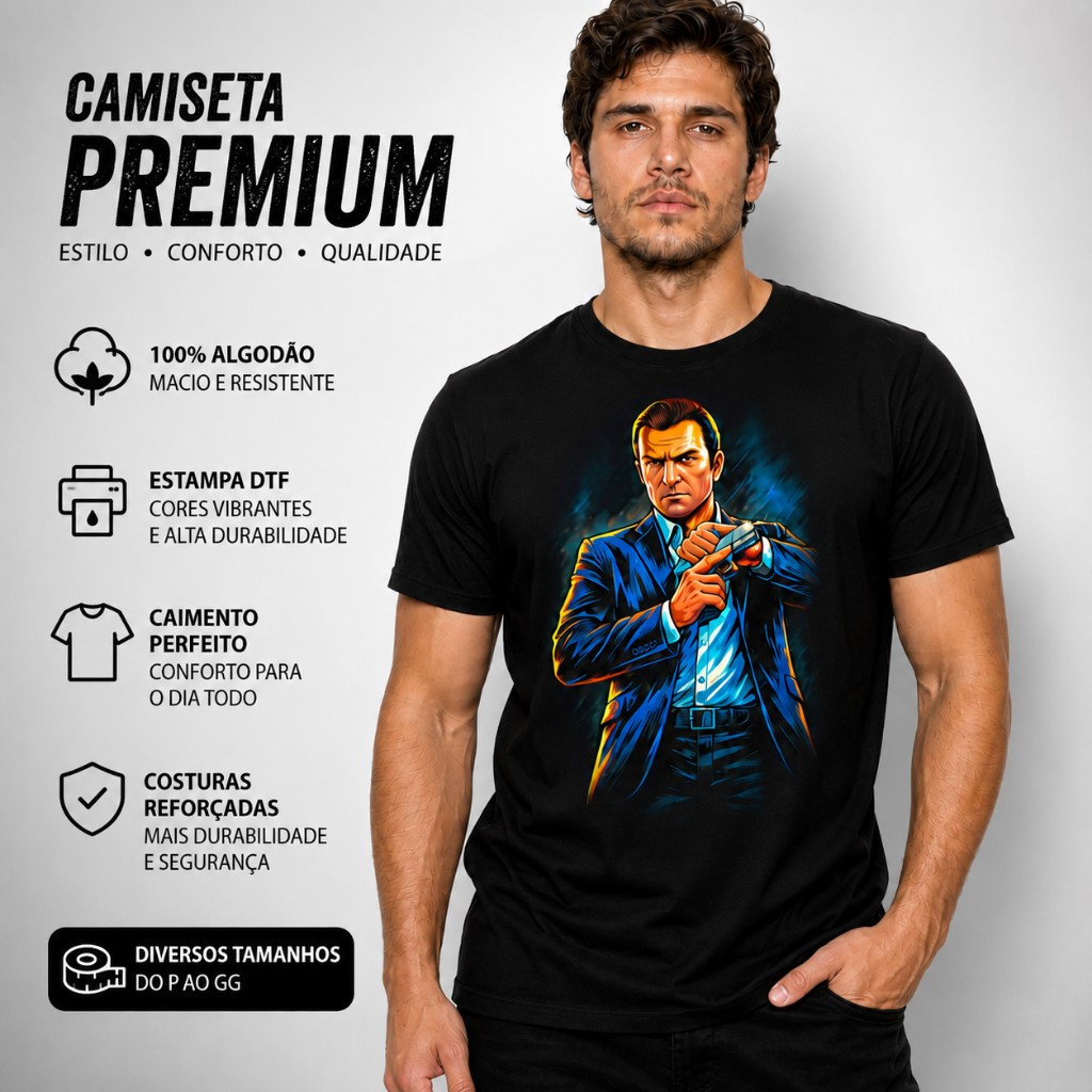 Camiseta Estampada Masculina Personagem Estilo Ação Premium 100% Algodão Manga Curta Casual Unissex Adulto e Infantil