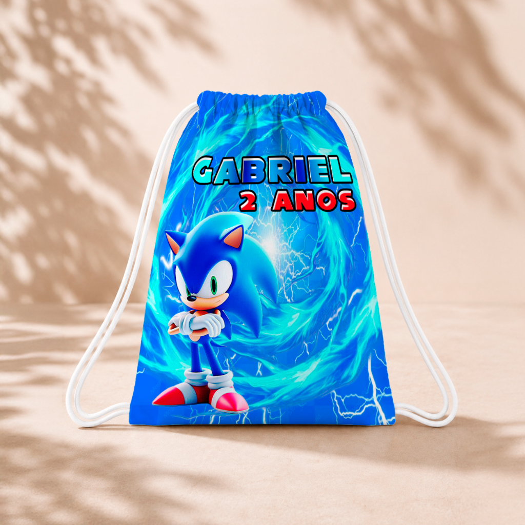 10 Mochila Personalizada Infantil 18x26 Sacolinhas Surpresa Festa Aniversário Lembrancinha Sonic Azul M2
