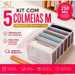 kit com 5 Colmeia Organizadora Tamanho M (20x10x35) transparente/Branca