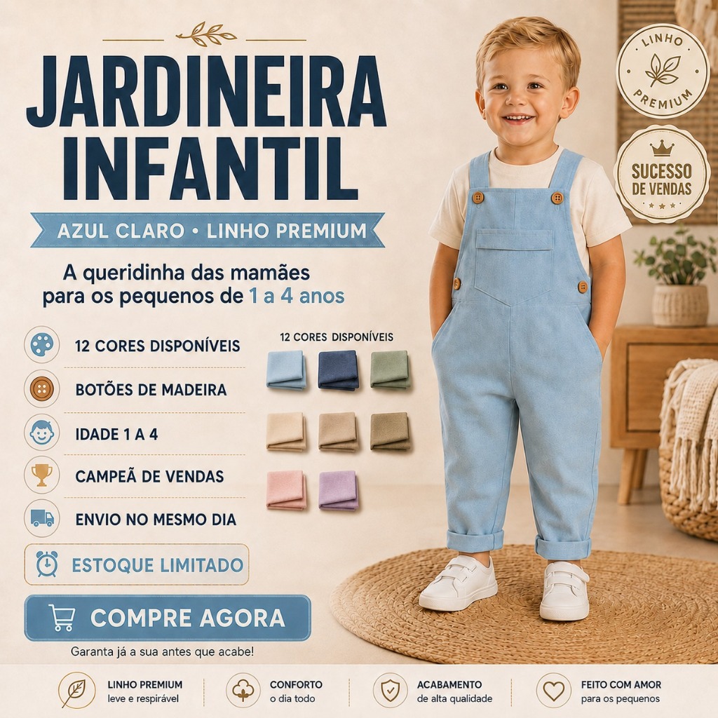 JARDINEIRA LONGA Infantil Menino Bebê / Macacão Infantil Bebê