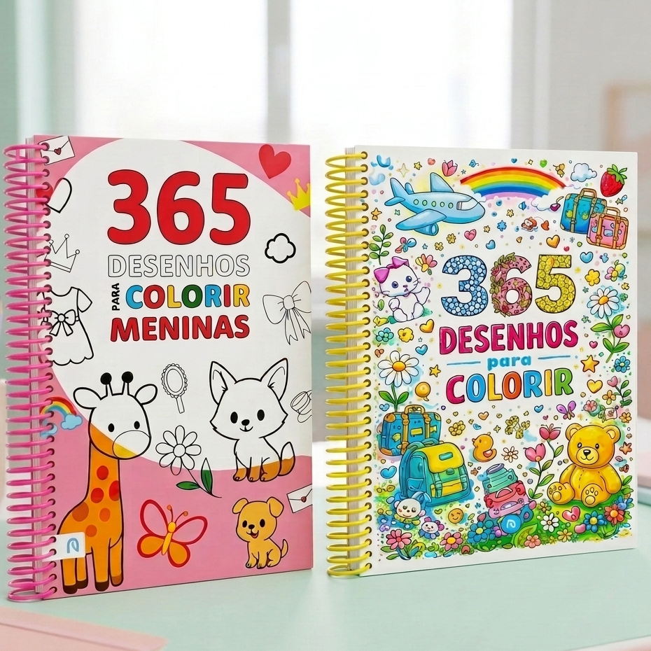 Kit 2 Livros 365 Desenhos Meninas 365 Desenhos para Colorir Branco Caderno para Colorir