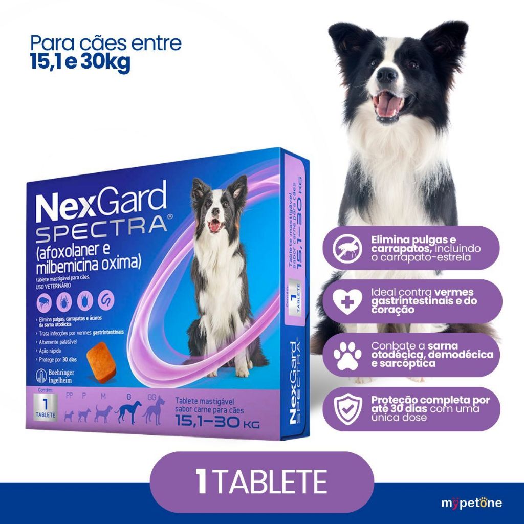 NexGard Spectra para Cães de 15,1 a 30 Kg - 1 Tablete