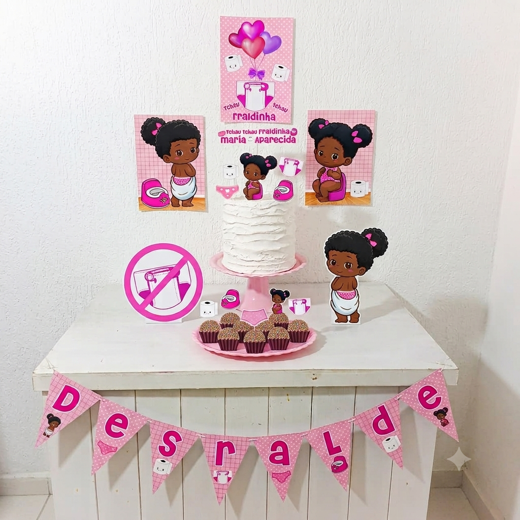 Kit Festa Desfralde menina negra Personalizado Só Um Bolinho Festa em Casa Aniversário Infantil adulto Mesversário