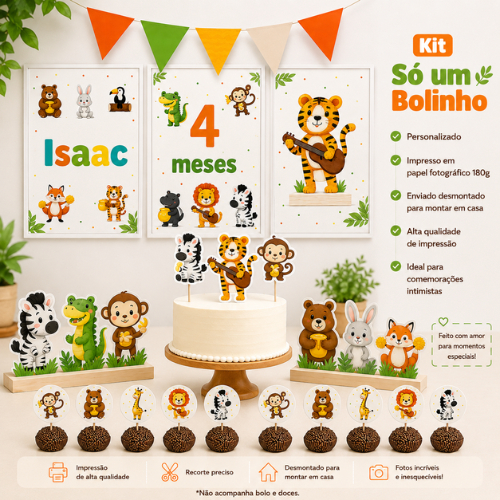 Kit Festa Banda dos animais/ festa em casa/ Mesversário/ Kit Festa ''Só um Bolinho