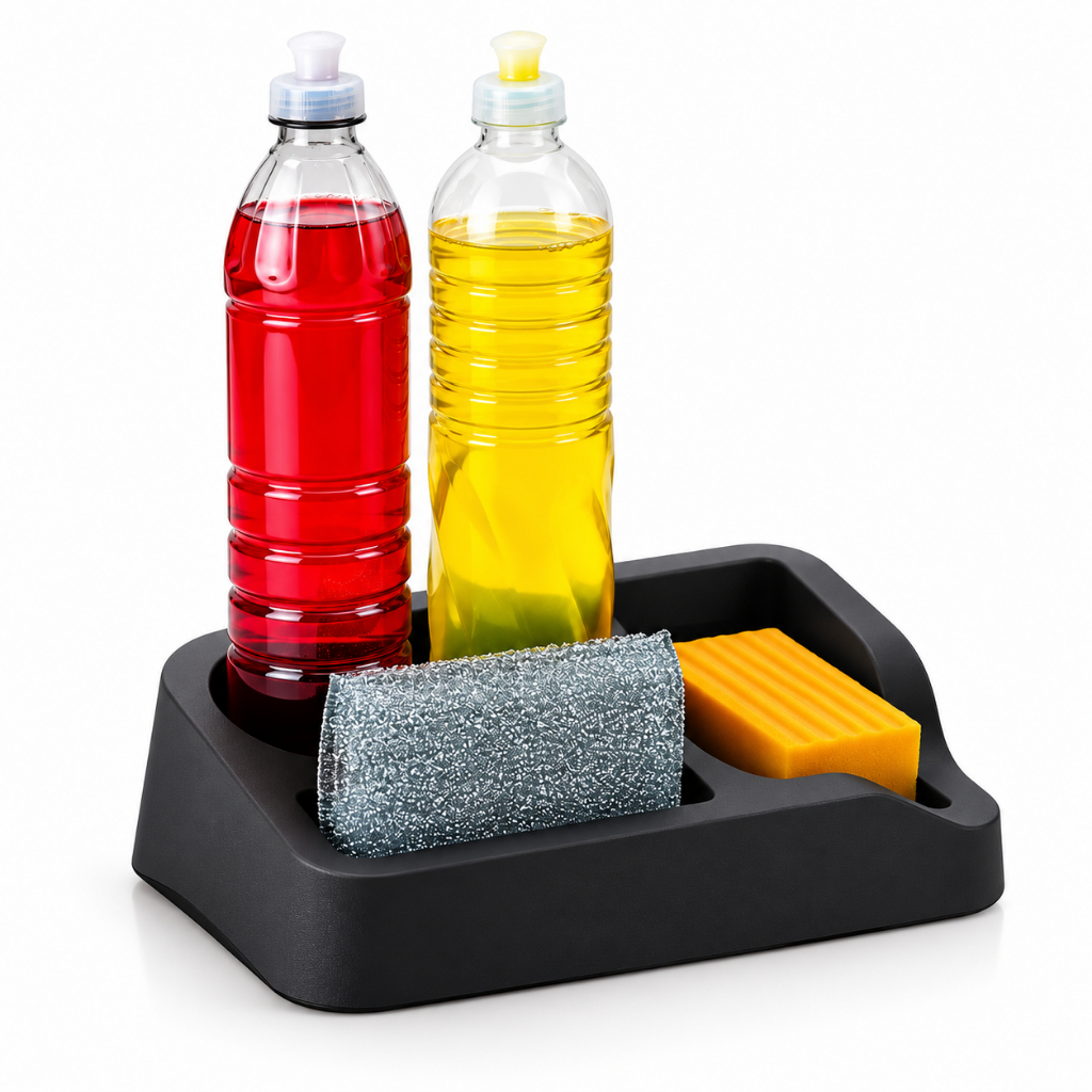 Porta Detergente Com Suporte Para Bucha E Sabão Dispenser Organizador De Pia Plástico