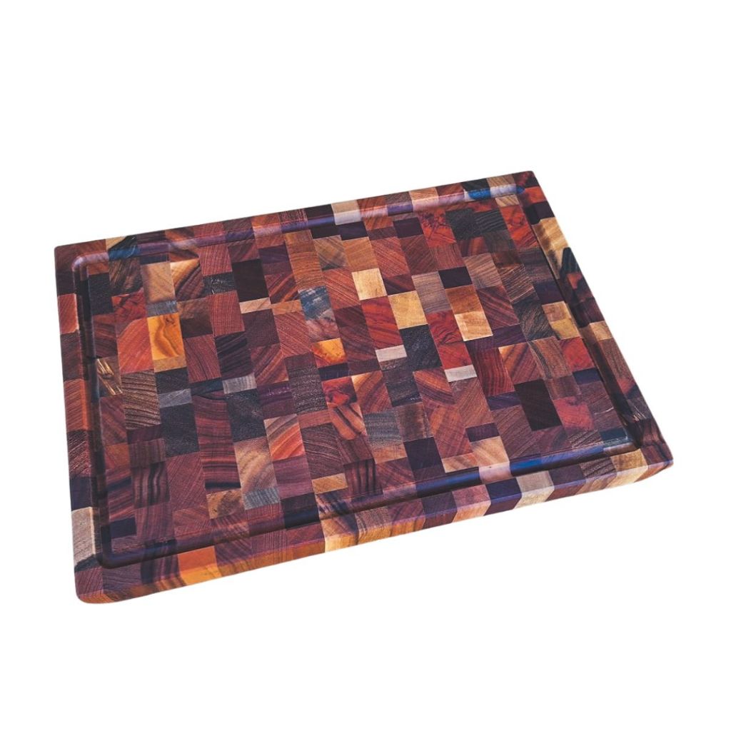 Tábua De Carne Corte 30x43 Churrasco Madeira Invertida Com Canaleta End Grain Maciça Premium Cozinha
