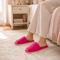 Pantufa Feminina Pink de Malha Algodão Macia Confortável para Casa