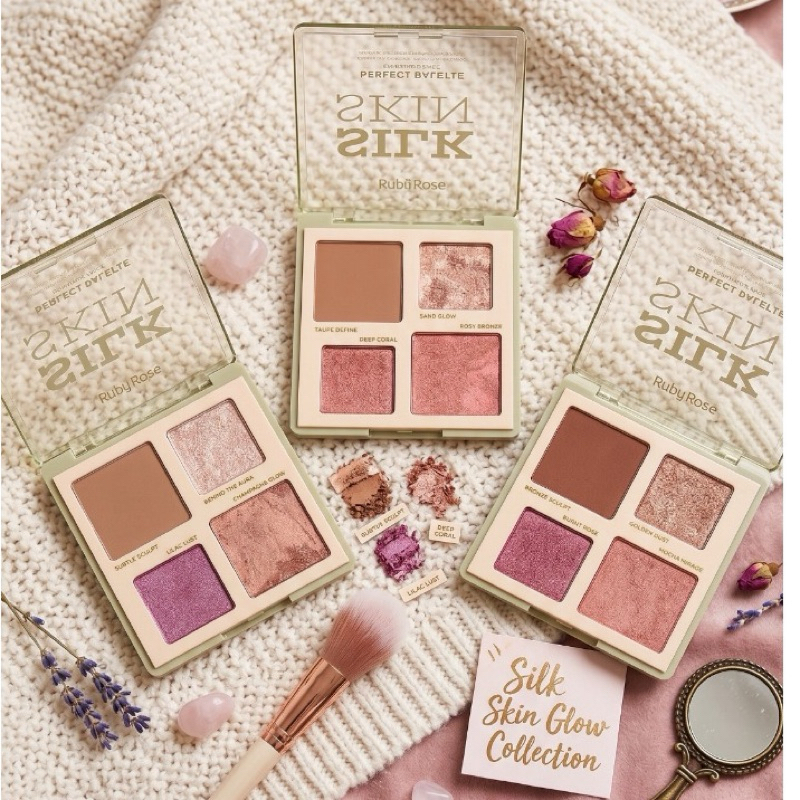 Paleta de Contorno, Blush e Iluminador Ruby Rose Silk Skin 14,23g - Fácil de Esfumar