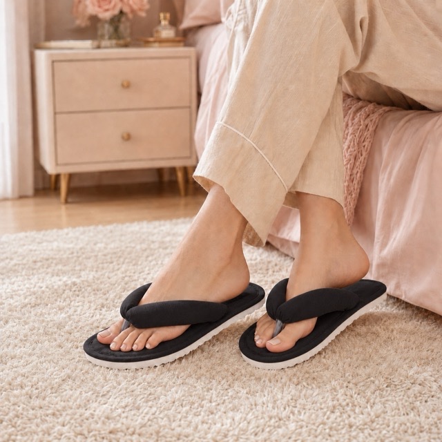Chinelo Pantufa Feminina Preto de Malha Algodão Macia Confortável para Casa