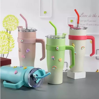 Copo Térmico Garrafa Colorida Com Tampa Canudo  1.2Litro 1200ML de Grande Capacidade