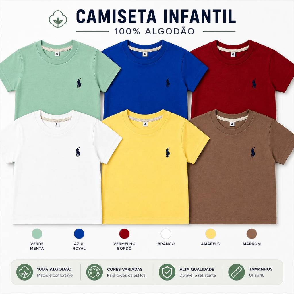 Camiseta Infantil Menino Lisa Cavalinho – Várias Cores