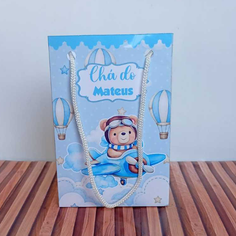 Sacolinhas personalizadas Ursinho aviador Desmontada Lembrancinha de aniversário Chá de bebê Ursinho aviador