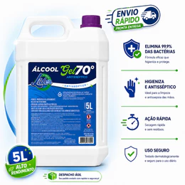 Álcool em Gel 70 Limpa Líder 5L Elimina 99,999% dos Germes Higienizador de Mãos