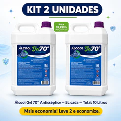 Kit 2 Álcool em Gel 70 Limpa Líder 5L Elimina 99,999% dos Germes Higienizador de Mãos