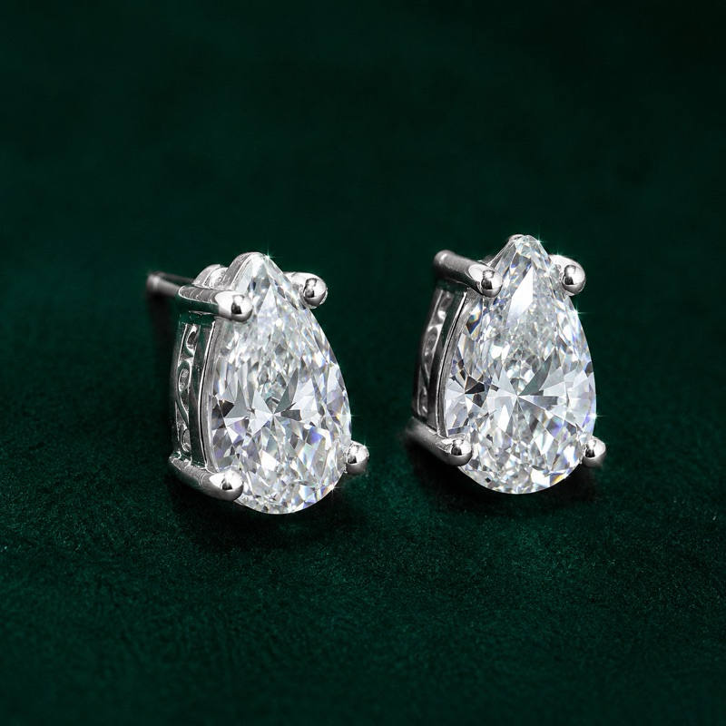 Brinco Gota Moissanite 5mm Detalhe Lateral Prata 925 Feminino Sofisticado
