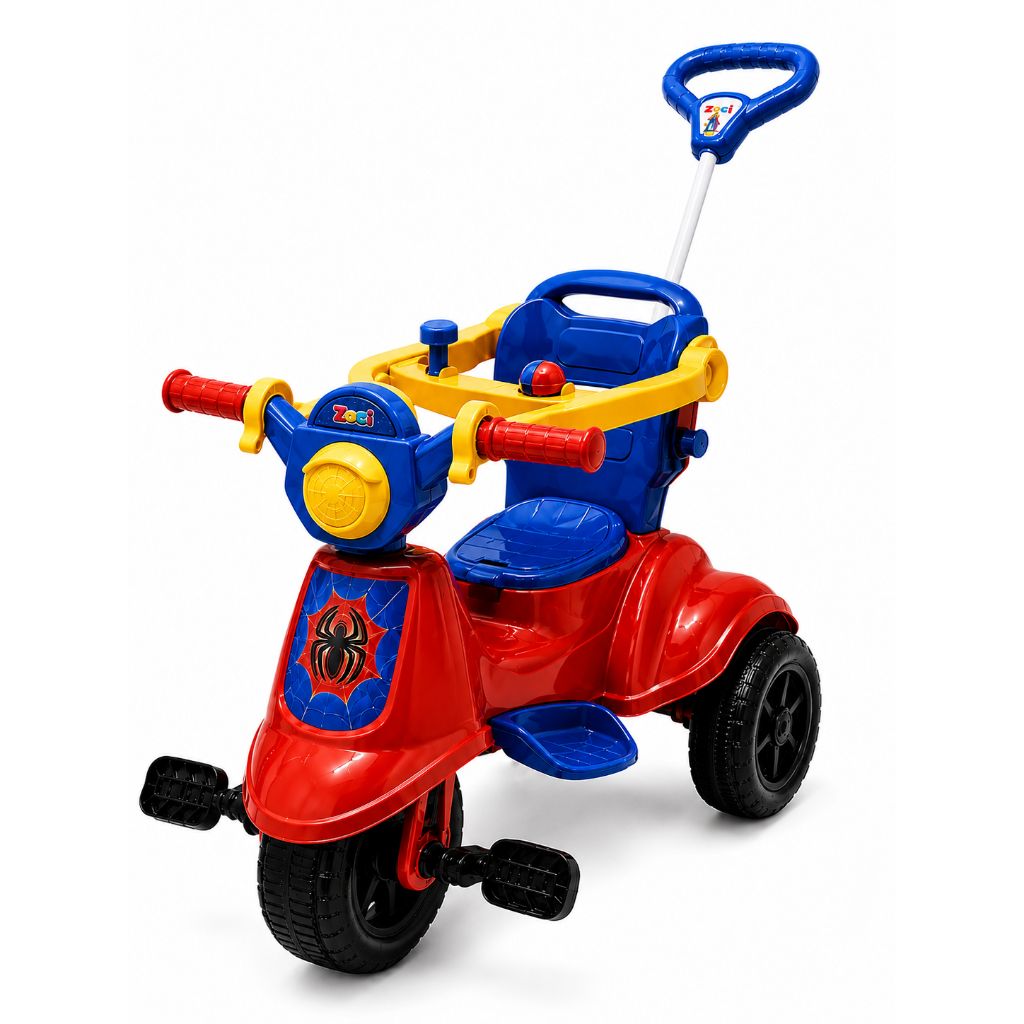 Carrinho De Passeio Infantil Triciclo Aranha Avespa Motoca C/ Pedal Apoio de Pé 