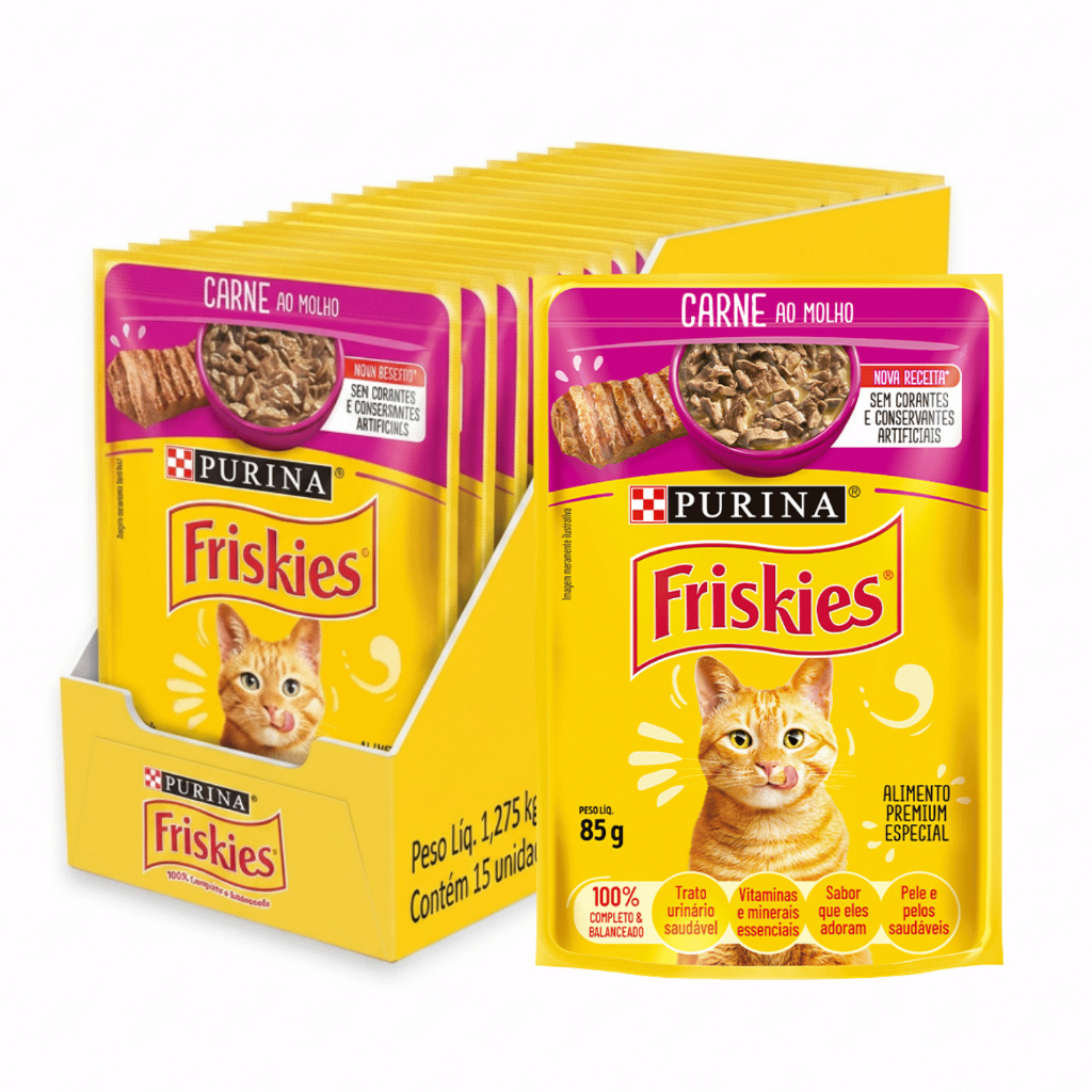 Sachê Friskies Kit 15 Ração Úmida Purina Alimento para Gatos Adultos 85g Vários Sabores