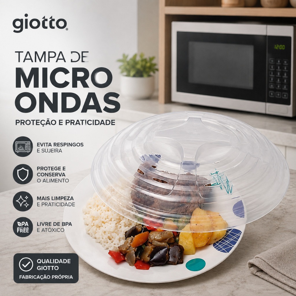 Tampa de Micro Ondas Transparente Protetor Anti Respingo Cozinha Aquecer Giotto
