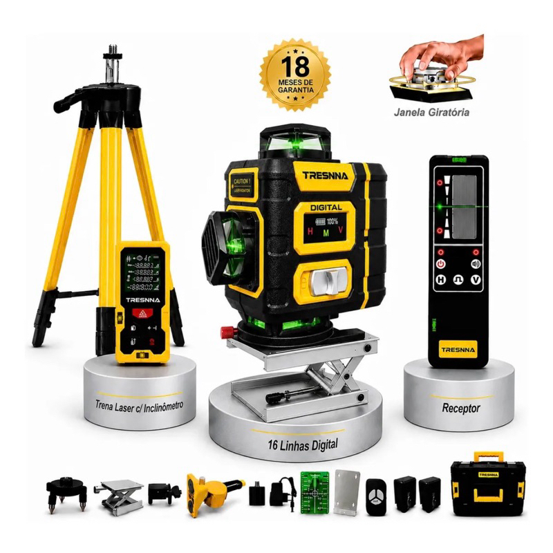 Nível Laser Digital Tresnna 16 Linhas, c/ Receptor 60 M, 2 Baterias