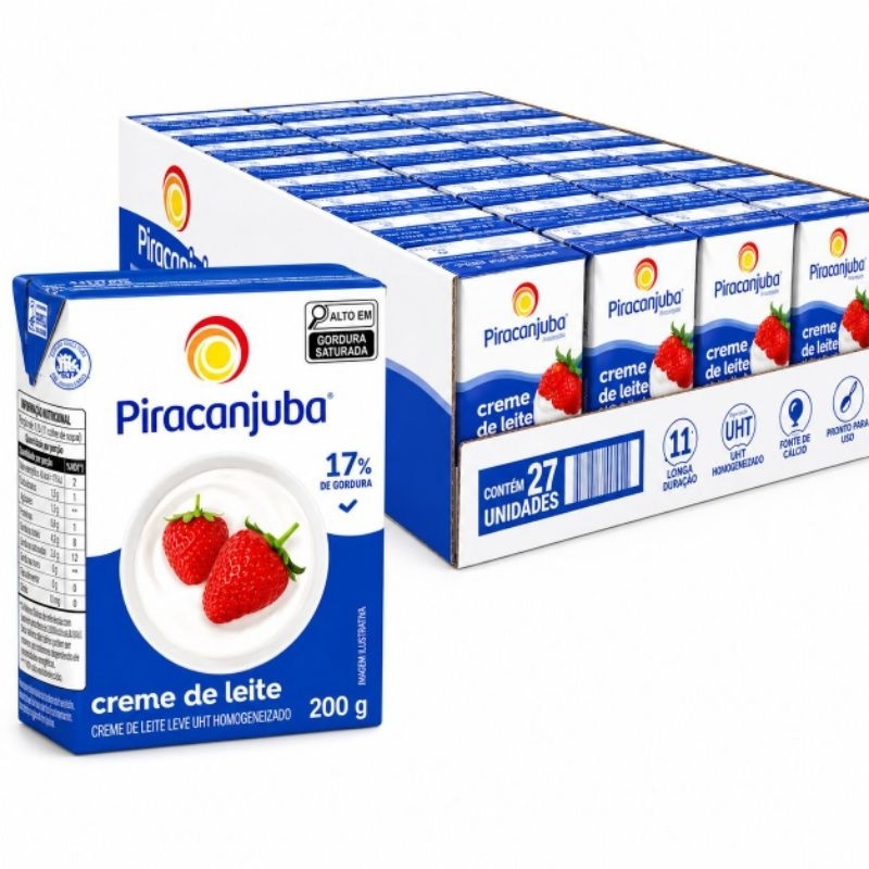 Kit com 27 unidades de Creme de Leite Piracanjuba 200g – Caixa Fechada