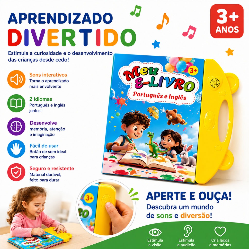 Livro Interativo com Som Infantil Bilíngue Português Inglês