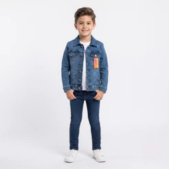 Kit com jaqueta jeans e calça jeans jeans com elastano infantil menino Tam 10 a 16 anos